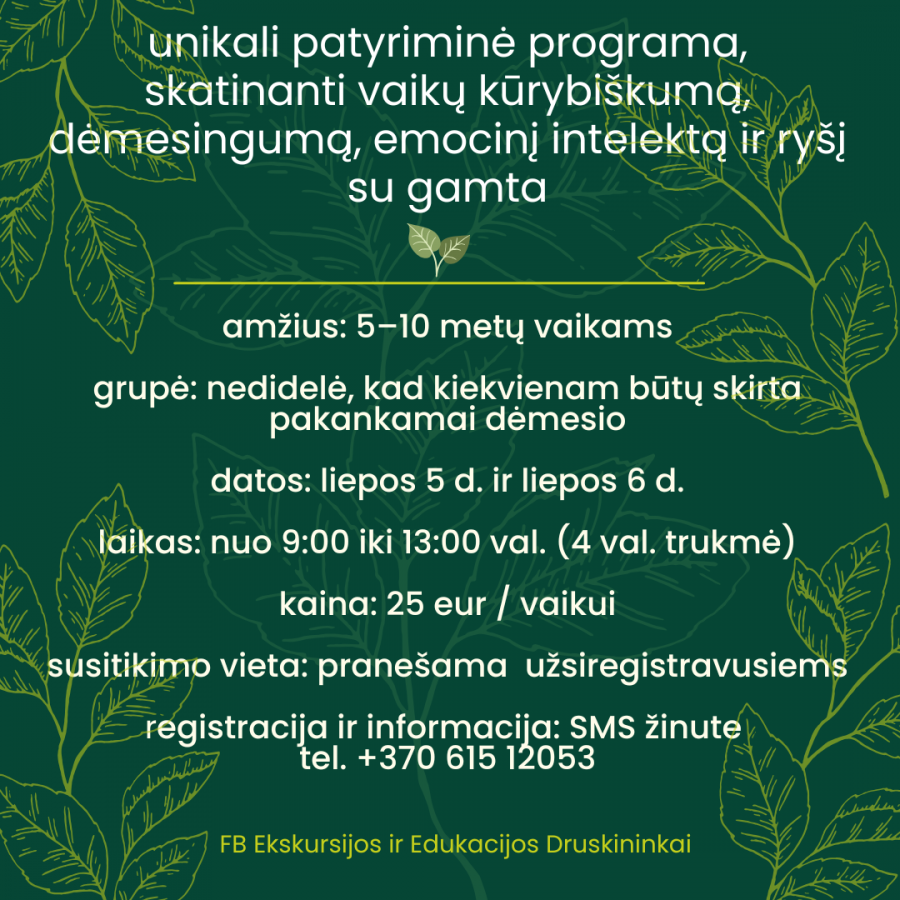 ,,M.K.Čiurlionio įkvėpta gamtos terapija vaikams Druskininkuose"