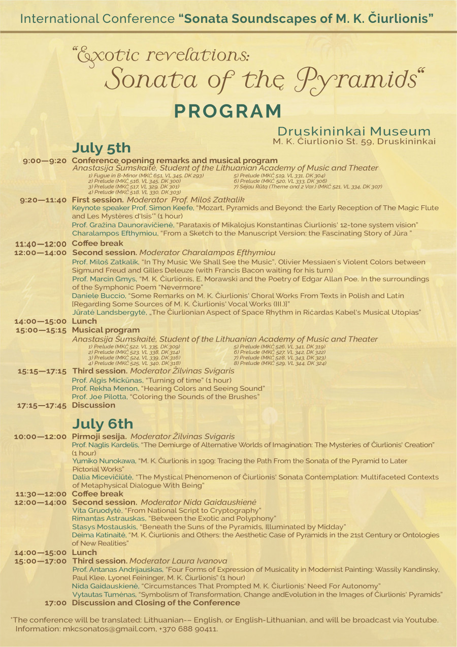 International conference "Sonata Soundscapes of M. K. Čiurlionis" "Exotic revelations: Sonata of the Pyramids"
