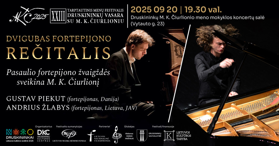 Dvigubas fortepijono rečitalis: pasaulio žvaigždės sveikina M. K. Čiurlionį