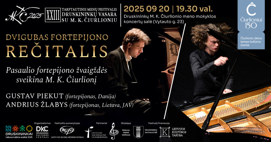 Dvigubas fortepijono rečitalis: pasaulio žvaigždės sveikina M. K. Čiurlionį