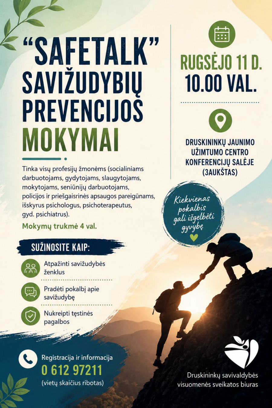SafeTalk savižudybių prevencijos mokymai