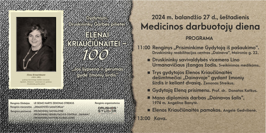 Gydytojai, kultūros ir meno mecenatei Elenai Kriaučiūnaitei 100