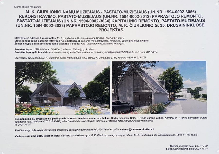 Viešasis susirinkimas dėl M. K. Čiurlionio namų-muziejaus  pastatų rekonstravimo ir remonto projekto