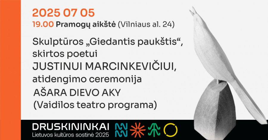 Skulptūros „Giedantis paukštis“, skirtos poetui Justinui Marcinkevičiui, atidengimo ceremonija