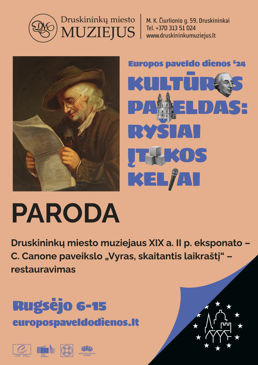 Paroda "Druskininkų miesto muziejaus XIX a. II p. eksponato - C. Canone paveikslo "Vyras, skaitantis laikraštį" - restauravimas"